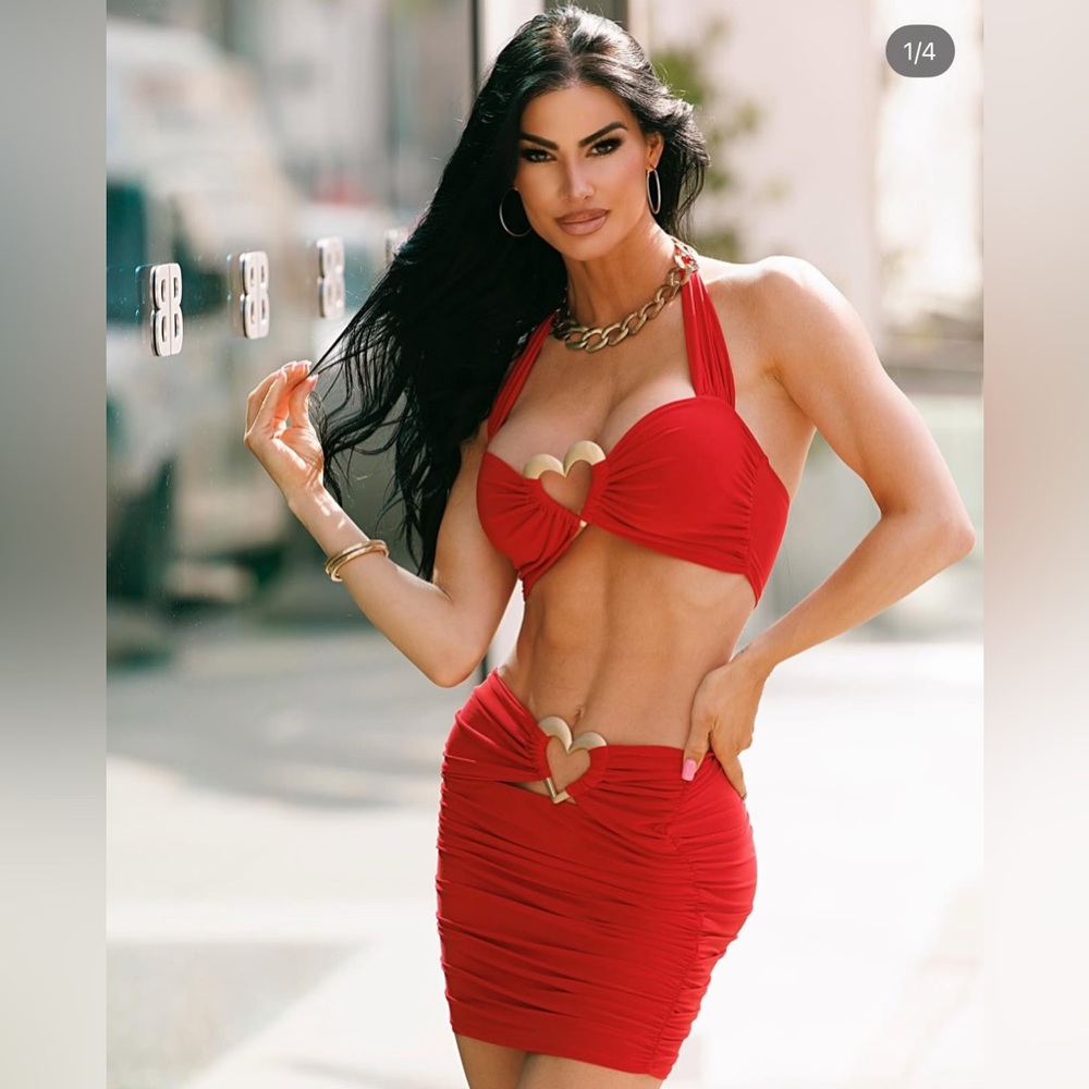 Red Halter Top and Skirt Set with Heart Accents